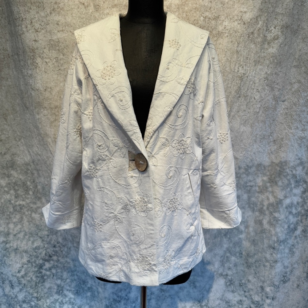 Handmade White Embroidered Blazer - Custom by C. B. Designs!